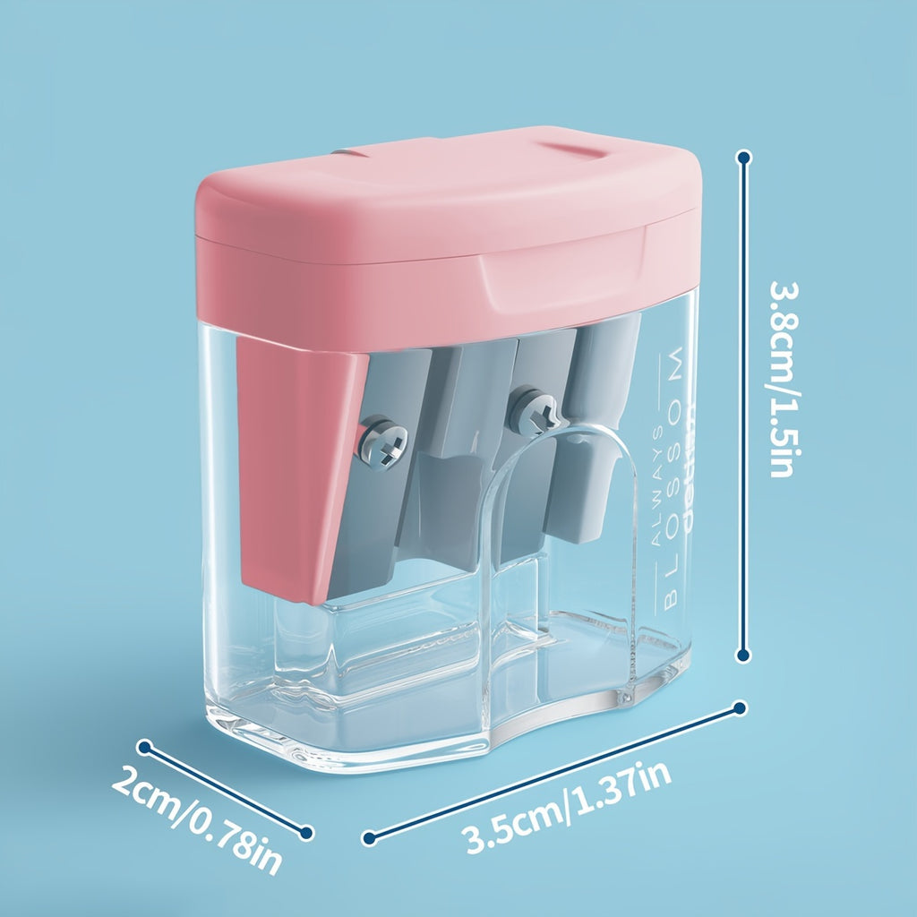 1 Transparent Large-Capacity Dual-Hole Cap  Portable Pencil Sharpener, Suitable for Students Office Art Drawing