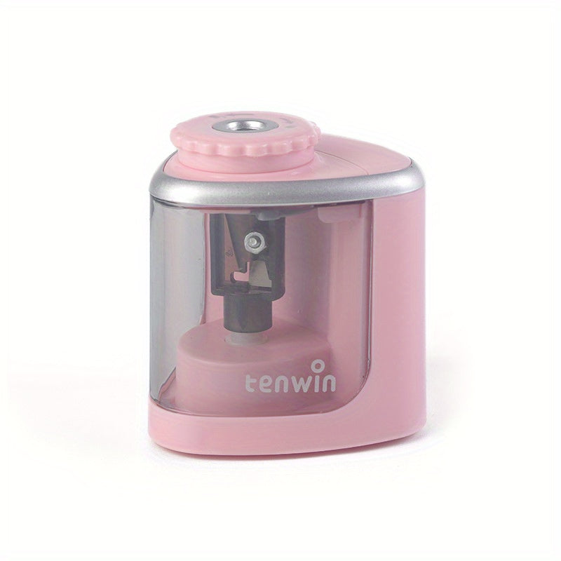 TENWIN Electric Sharpener TENWIN Electric Pencil Sharpener | Automatic, Durable, No Battery Needed | for School, Office, Art & Craft Supplies, Desk, School Stationery, Modern Stationery, Metallic Accent, with Colorful Pens