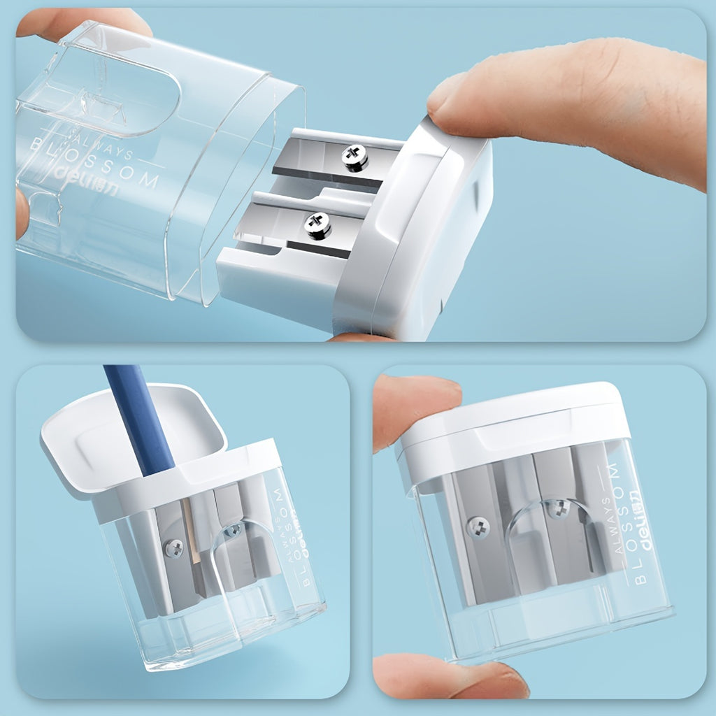 1 Transparent Large-Capacity Dual-Hole Cap  Portable Pencil Sharpener, Suitable for Students Office Art Drawing
