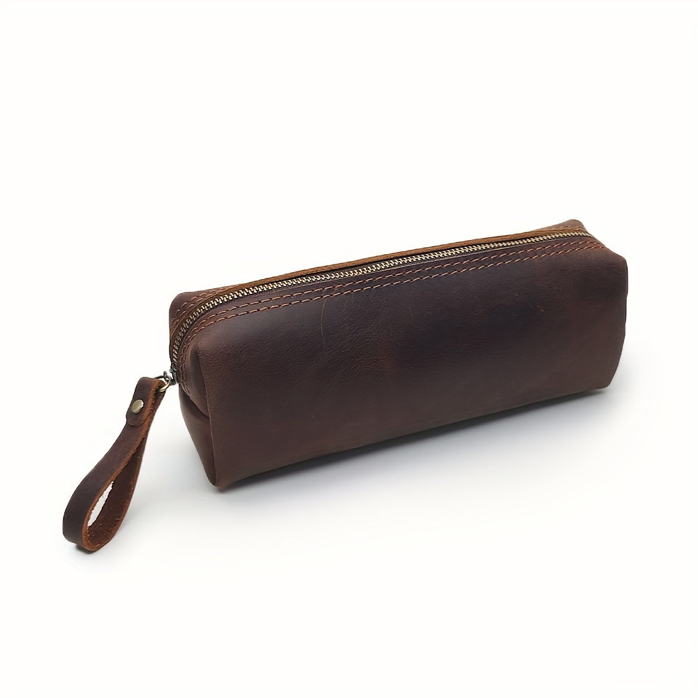 Vintage Leather Pencil Case Vintage-Style Genuine Leather Men's Pencil Case | Top-Grain Cowhide Clutch for Coins, Keys, Stationery - Perfect Father's Day Gift or Birthday Present for School & Office