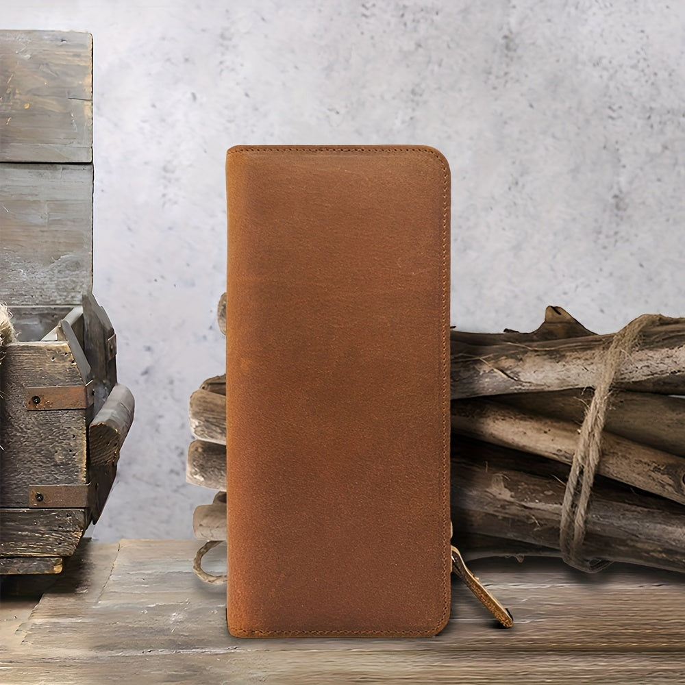 A Vintage Crazy Horse Leather Pencil Case Made of Top Layer Cowhide, Featuring a Creative Square Zipper Design, Pocket Insert for Pens, Perfect As a Father'S Day Gift Or a Birthday Present for Men