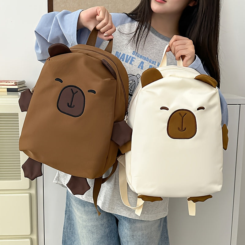 Cute INS backpack, capybara large capacity backpack, female student backpack, college student simple and ugly shopping versatile backpack, accommodating 14 inch tablets, and easy to maintain, step into the world of capybaras