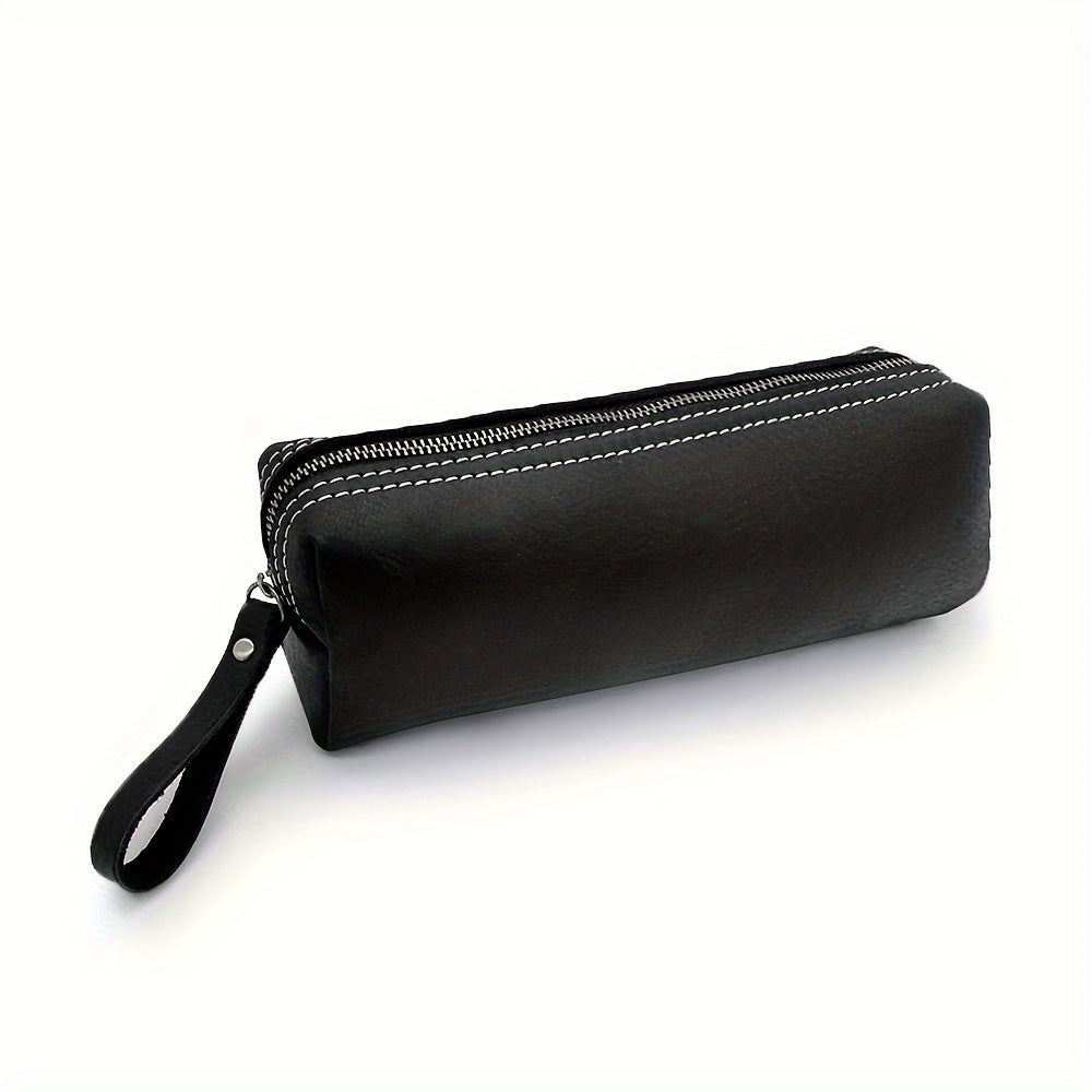 Vintage Leather Pencil Case Vintage-Style Genuine Leather Men's Pencil Case | Top-Grain Cowhide Clutch for Coins, Keys, Stationery - Perfect Father's Day Gift or Birthday Present for School & Office