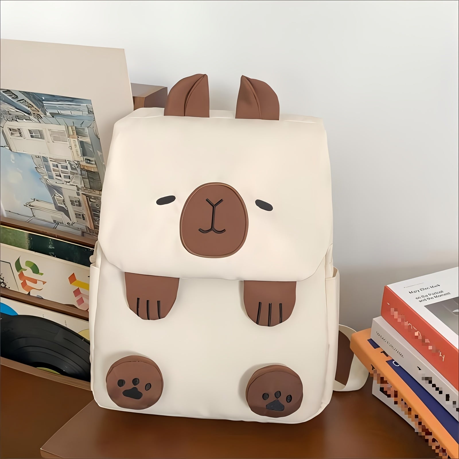 Cute INS backpack, capybara large capacity backpack, female student backpack, college student simple and ugly shopping versatile backpack, accommodating 14 inch tablets, and easy to maintain, step into the world of capybaras