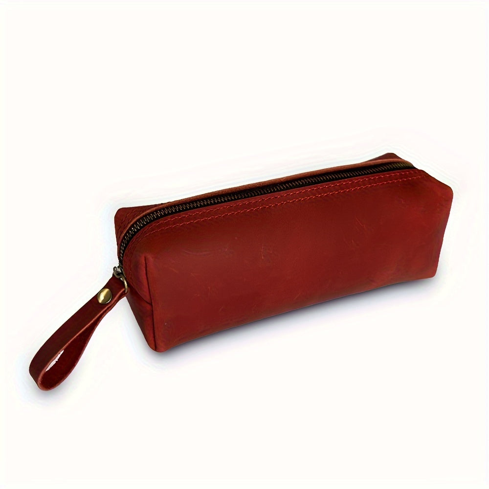 Vintage Leather Pencil Case Vintage-Style Genuine Leather Men's Pencil Case | Top-Grain Cowhide Clutch for Coins, Keys, Stationery - Perfect Father's Day Gift or Birthday Present for School & Office