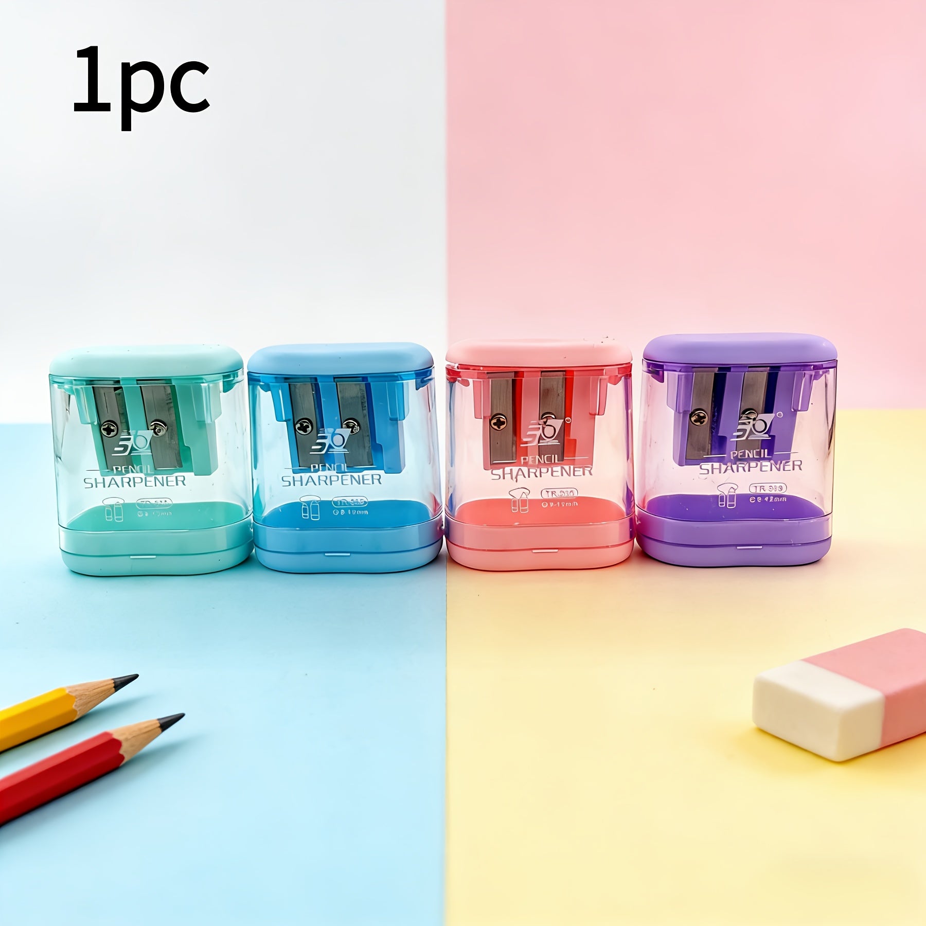 1pc Candy-Colored Minimalist Dual-Hole Pencil Sharpener, Available in a Variety of Rich Colors, Made of Plastic, Compact, Portable, and Easy to Use. Durable and Sharp, It Is an Ideal Basic Office Drawing Tool for Students and Professionals, Suitable