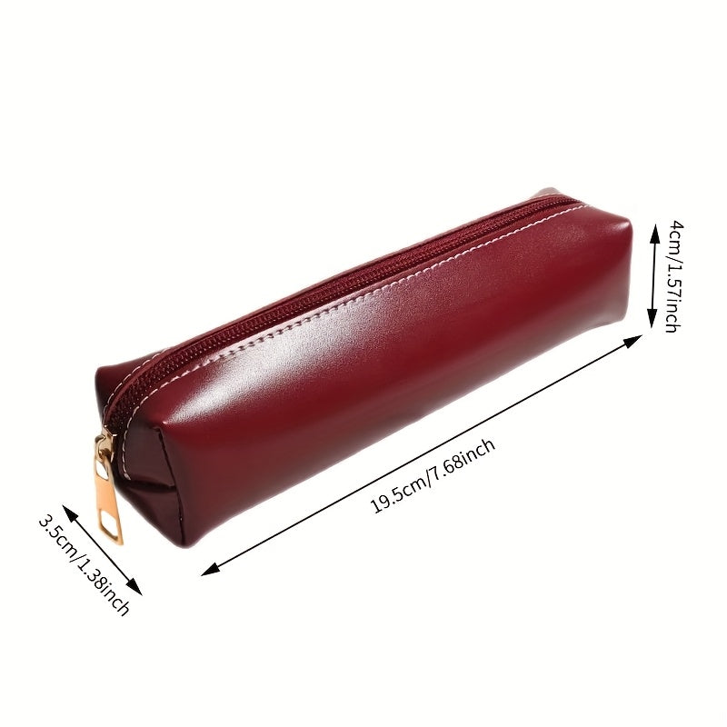 Minimalist Faux Leather Pen Case Compatible for Pens, Pencils & Small Items - Zipper Closure & Labeling, Wine Color & Black - Compact Durable Pencil Holder for, Office, for stationery Organization (Students, Teachers)
