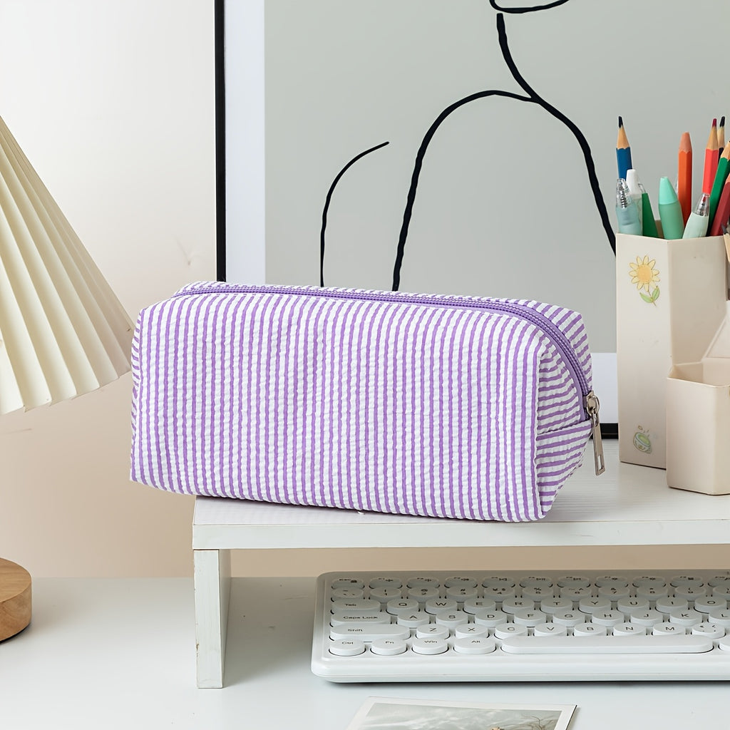 1pc Large Capacity Bubble Gauze Pencil Case with Embroidered Striped Supply Organizer - Bubble Layers for Easy Access, Compact Travel Storage Bag for,, Students (for erasers, Rulers, Pens, Notebooks)