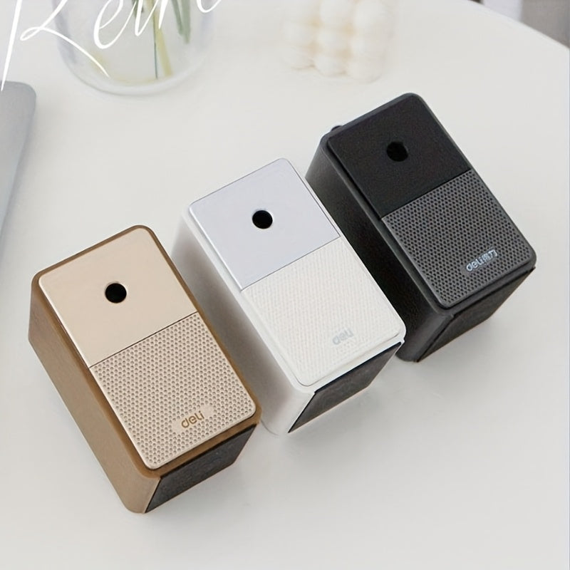 1pc Deli Speaker Rotating Pencil Sharpener with Adjustable Tip Thickness, Stylish Office Supplies, School Stationery Sharpener