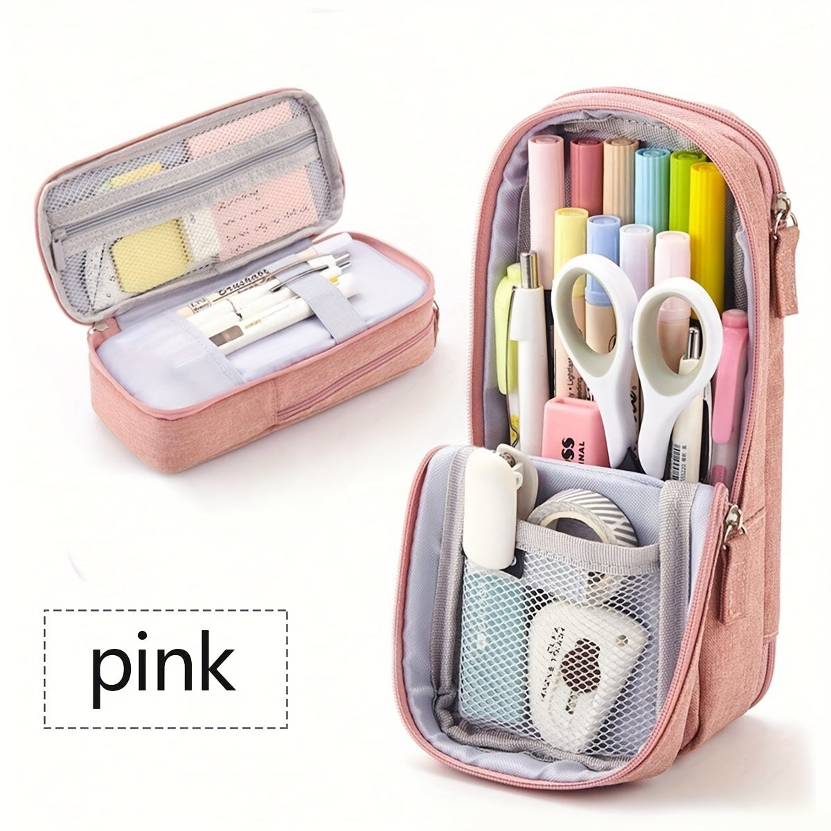 Double-Layer Pencil Case Creative Double-Layer Portable School Pencil Case | Office & Study Storage Stationery Bag | Holds Sticky Notes, Stickers, Markers | 1pc