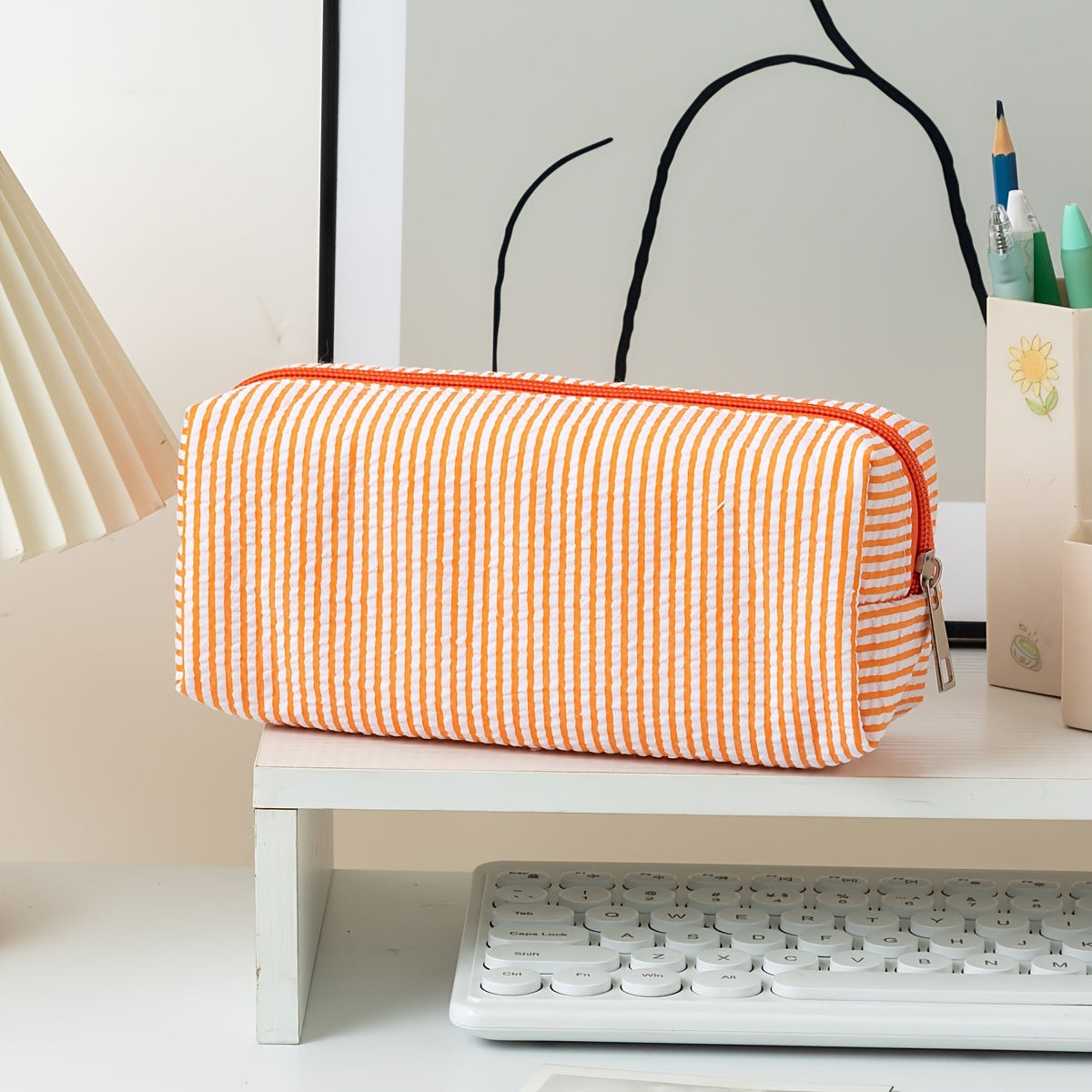 1pc Large Capacity Bubble Gauze Pencil Case with Embroidered Striped Supply Organizer - Bubble Layers for Easy Access, Compact Travel Storage Bag for,, Students (for erasers, Rulers, Pens, Notebooks)