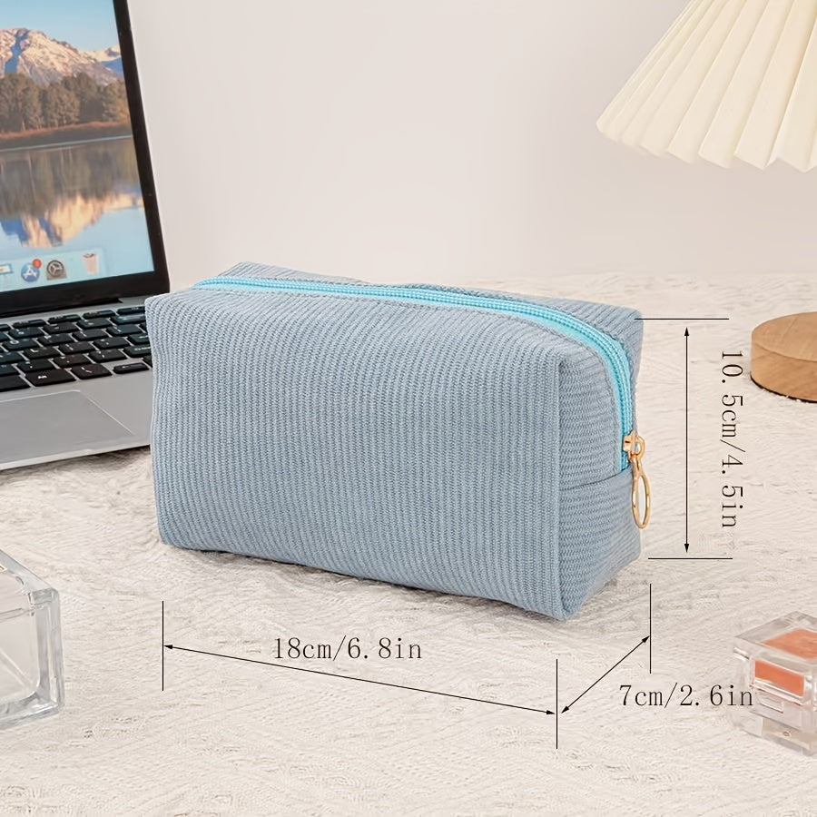 Korean version of cute nylon pencil case, large capacity, high appearance, simple solid color, stationery storage bag for school students, striped makeup bag, lipstick bag