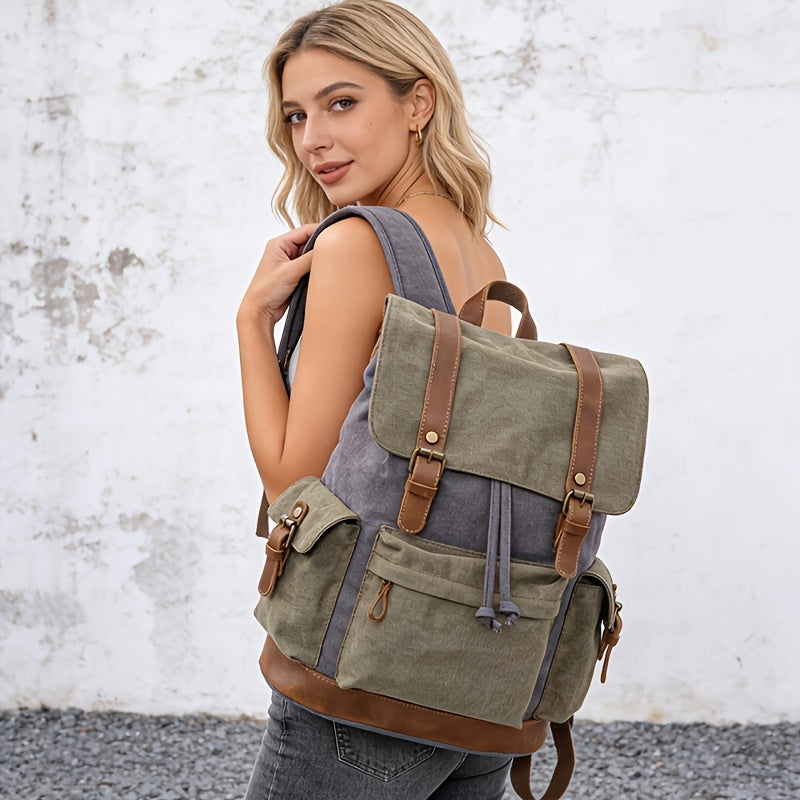 Fashionable Large Capacity Backpack | Khaki Color, Material, Adjustable Strap, Drawstring Closure, Utility Pockets, Ideal for Travel and Commuting