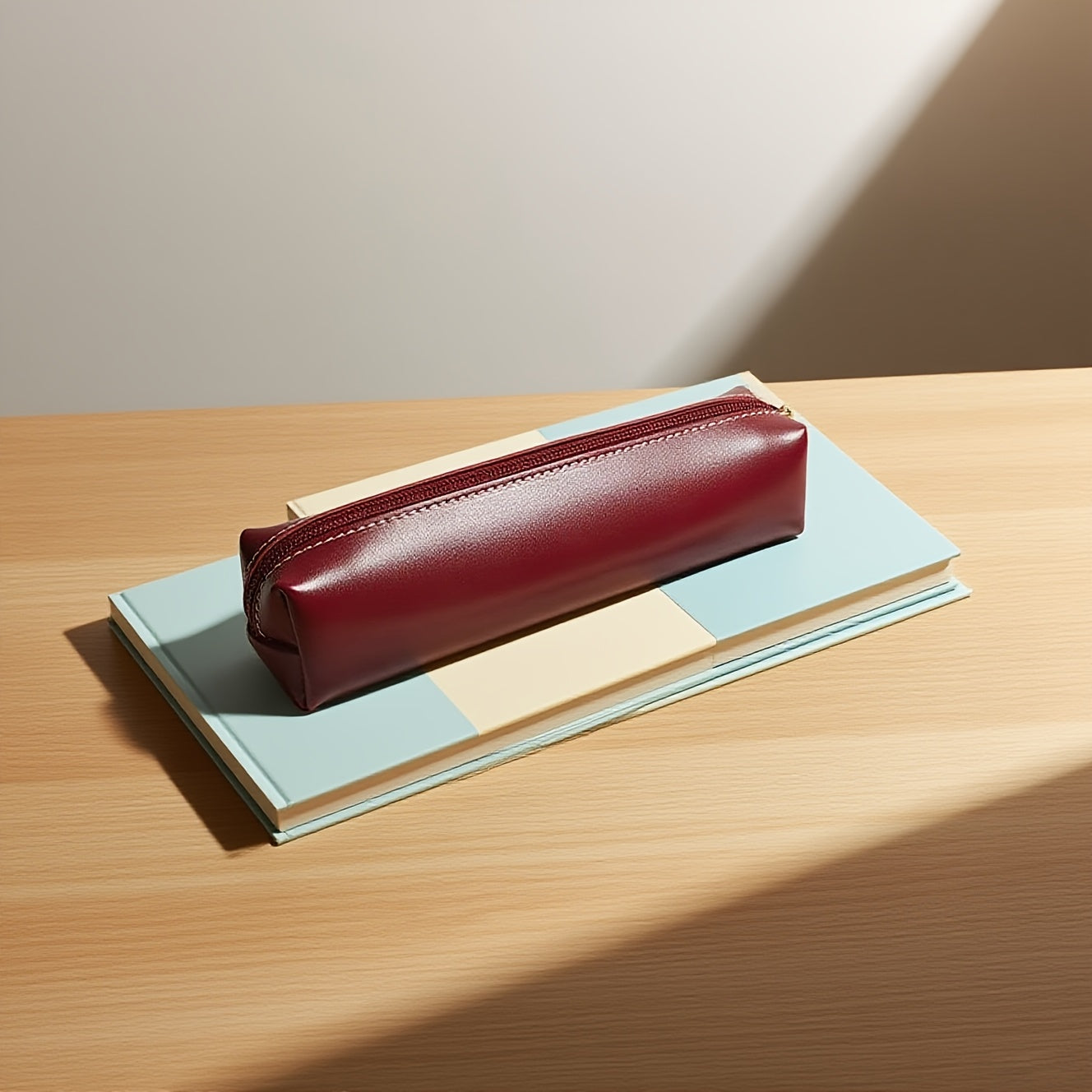 Minimalist Faux Leather Pen Case Compatible for Pens, Pencils & Small Items - Zipper Closure & Labeling, Wine Color & Black - Compact Durable Pencil Holder for, Office, for stationery Organization (Students, Teachers)