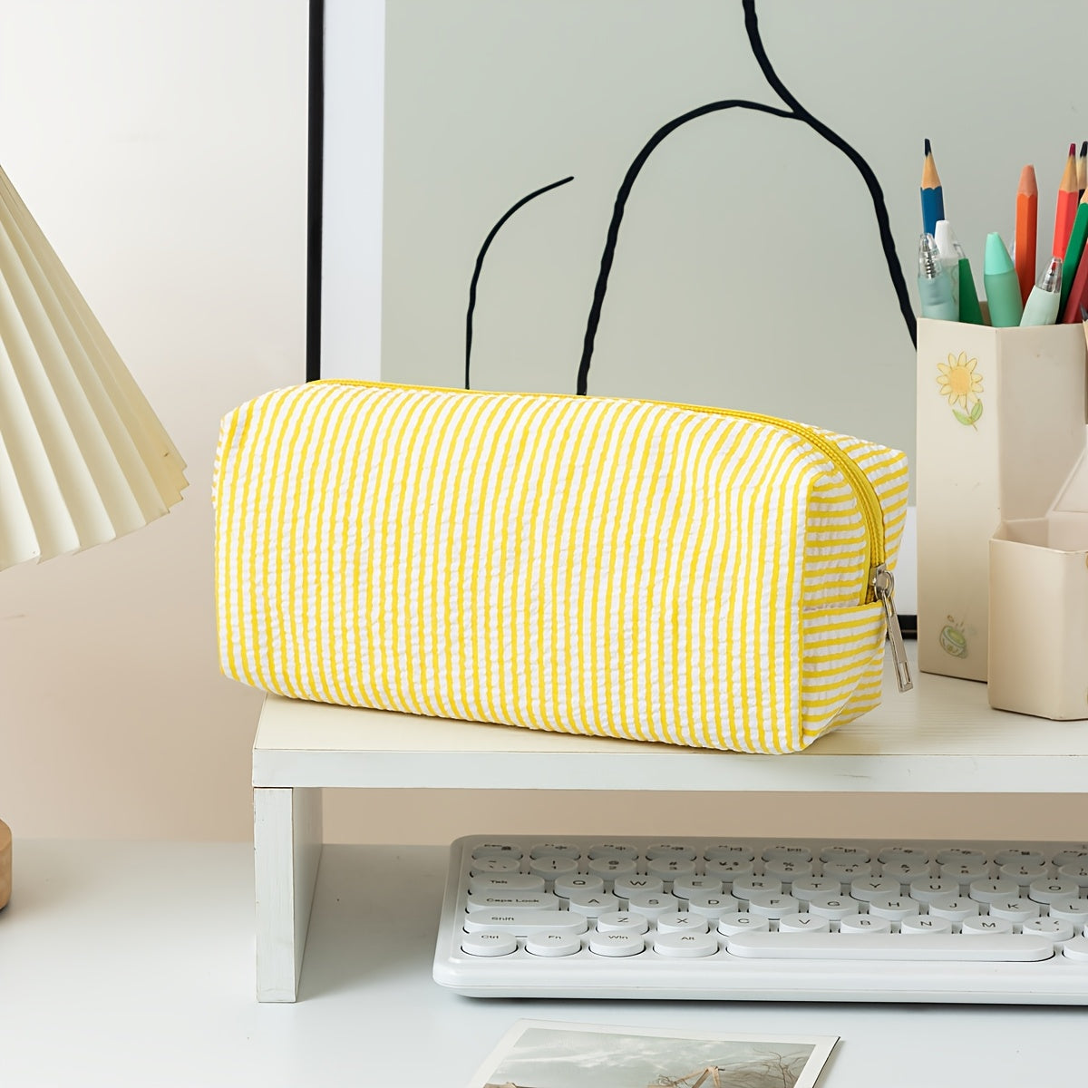 1pc Large Capacity Bubble Gauze Pencil Case with Embroidered Striped Supply Organizer - Bubble Layers for Easy Access, Compact Travel Storage Bag for,, Students (for erasers, Rulers, Pens, Notebooks)