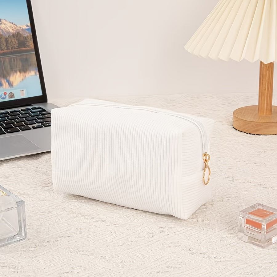 Korean version of cute nylon pencil case, large capacity, high appearance, simple solid color, stationery storage bag for school students, striped makeup bag, lipstick bag