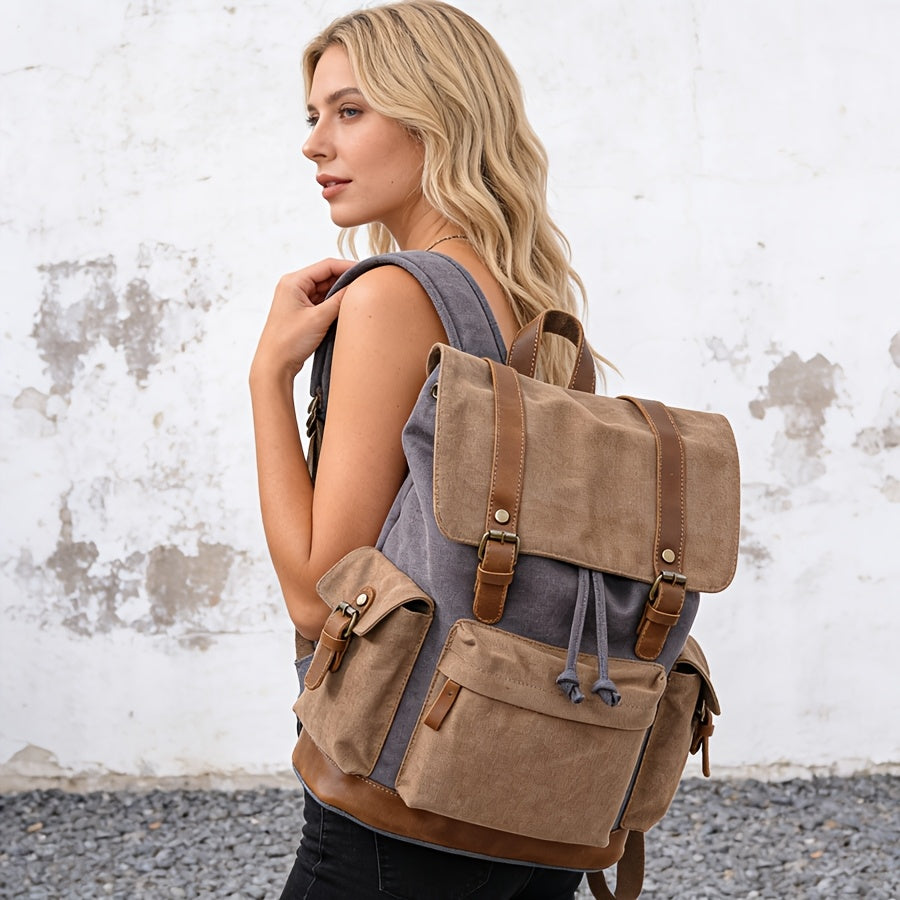 Fashionable Large Capacity Backpack | Khaki Color, Material, Adjustable Strap, Drawstring Closure, Utility Pockets, Ideal for Travel and Commuting