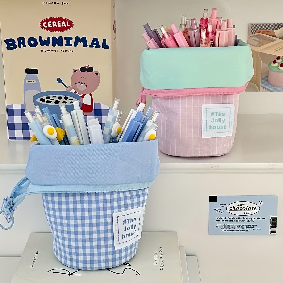 Macaron Color Block Foldable Pencil Case - Stylish, Durable, and Spacious Student Pen Holder with Portable Design for Desk or Office Use. Perfect Gift for Friends, Family, Couples, and Besties