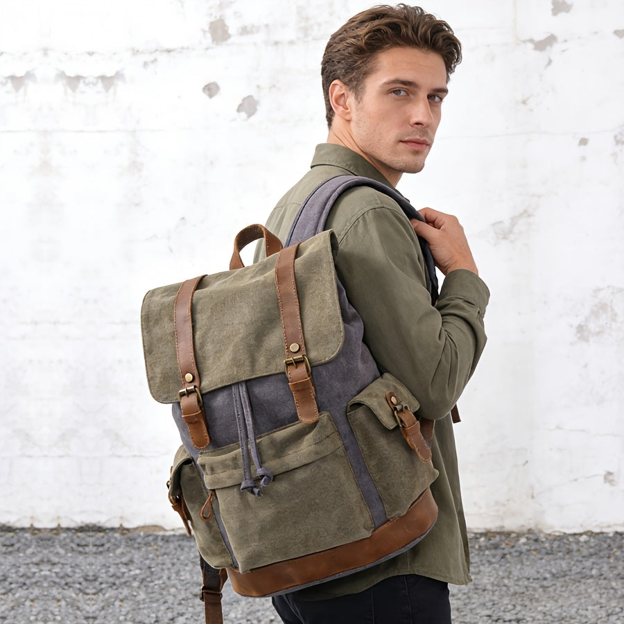 Fashionable Large Capacity Backpack | Khaki Color, Material, Adjustable Strap, Drawstring Closure, Utility Pockets, Ideal for Travel and Commuting