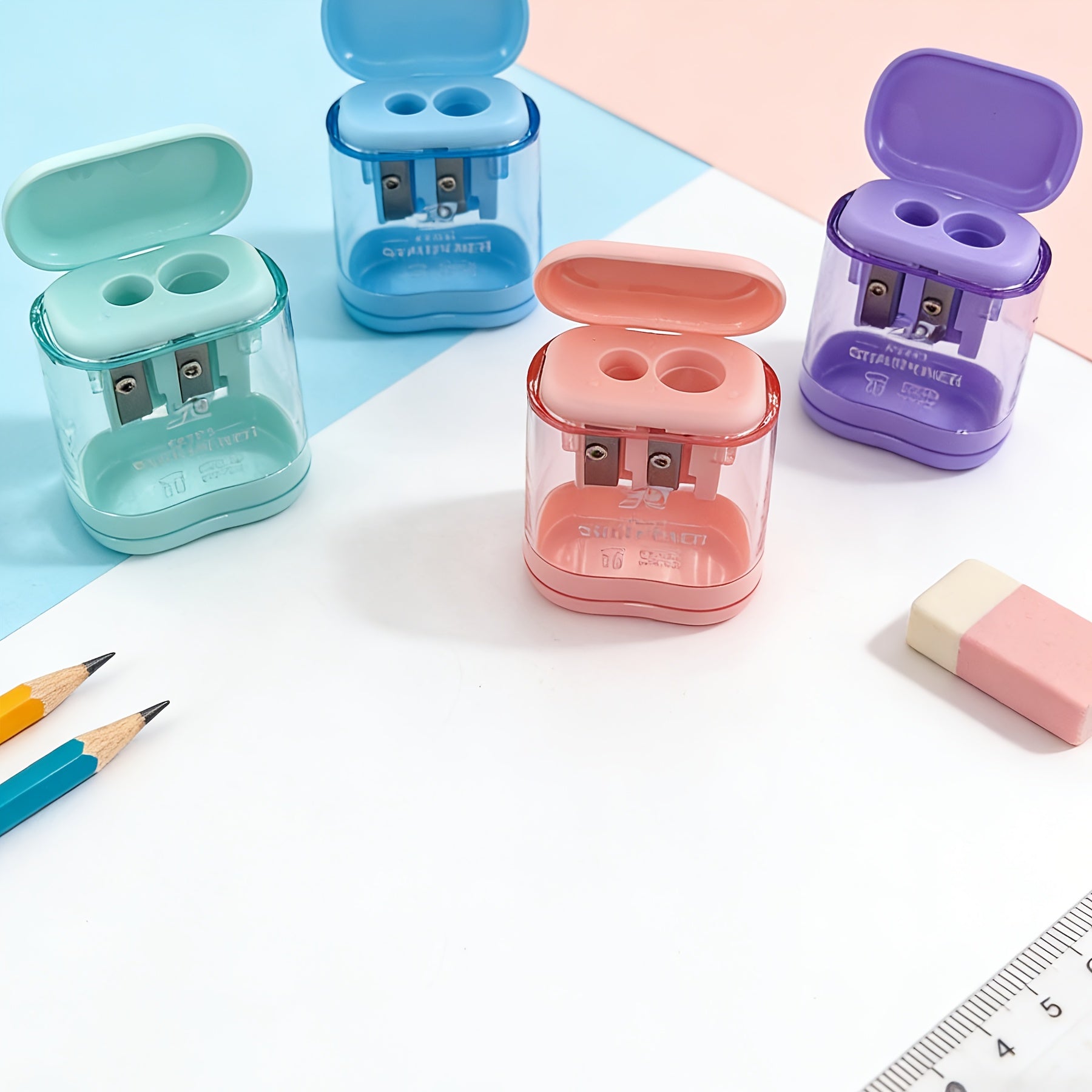 1pc Candy-Colored Minimalist Dual-Hole Pencil Sharpener, Available in a Variety of Rich Colors, Made of Plastic, Compact, Portable, and Easy to Use. Durable and Sharp, It Is an Ideal Basic Office Drawing Tool for Students and Professionals, Suitable