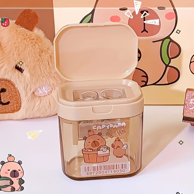 1pc Cute Capybara Dual-Hole Pencil Sharpener - Portable Handheld Eraser with Capybara Design, Ideal for School & Office Supplies, Perfect Gift for Friends, Classroom Stationery | Playful Design | Plastic Sharpener, Pencil Holder