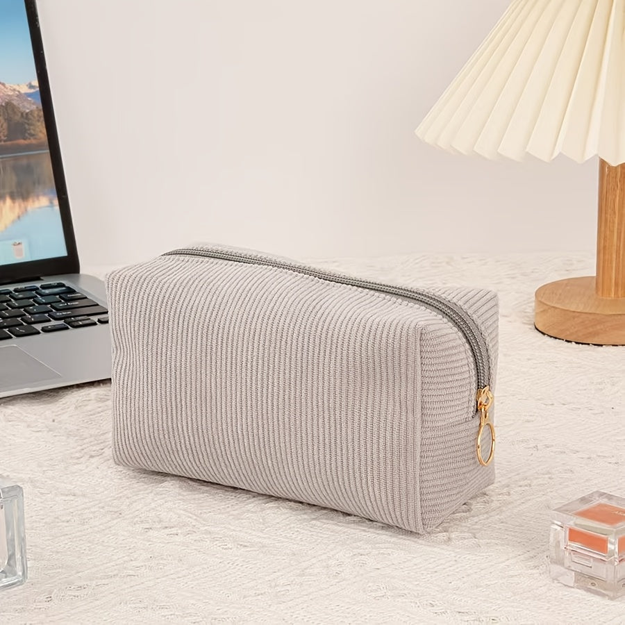 Korean version of cute nylon pencil case, large capacity, high appearance, simple solid color, stationery storage bag for school students, striped makeup bag, lipstick bag