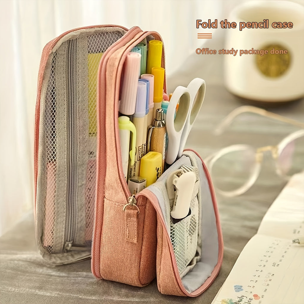 Double-Layer Pencil Case Creative Double-Layer Portable School Pencil Case | Office & Study Storage Stationery Bag | Holds Sticky Notes, Stickers, Markers | 1pc