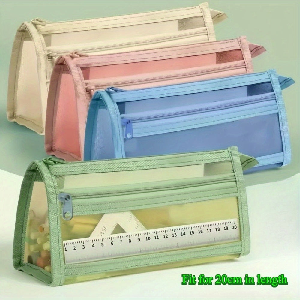 Double-Layer Stationery Pouch Available in 1 Or 4 Packs, Featuring 4 Colors, a Large Zippered Design for Organizing School Supplies, And Multifunctional Use