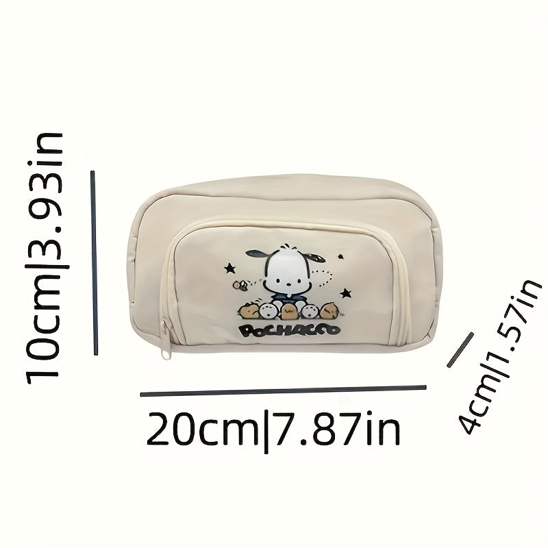 1pc of Beige Pencil Case with a Flap Featuring a Pacha Dog, Stylish Design, Large Capacity, And Multiple Layers for Organizing Stationery