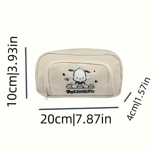 1pc of Beige Pencil Case with a Flap Featuring a Pacha Dog, Stylish Design, Large Capacity, And Multiple Layers for Organizing Stationery