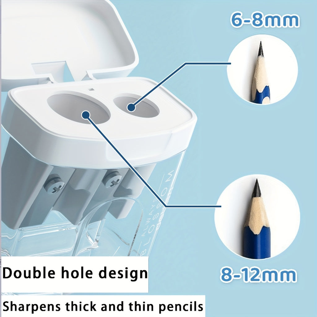 1 Transparent Large-Capacity Dual-Hole Cap  Portable Pencil Sharpener, Suitable for Students Office Art Drawing