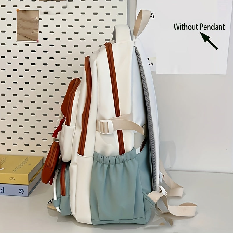 Casual Nylon Student Backpack for Men & Women with Anti-Theft Multiple Pockets, Color Block Design, Adjustable Straps, Laptop Compartment - Durable Unisex Backpack for Travel, School & Commuting