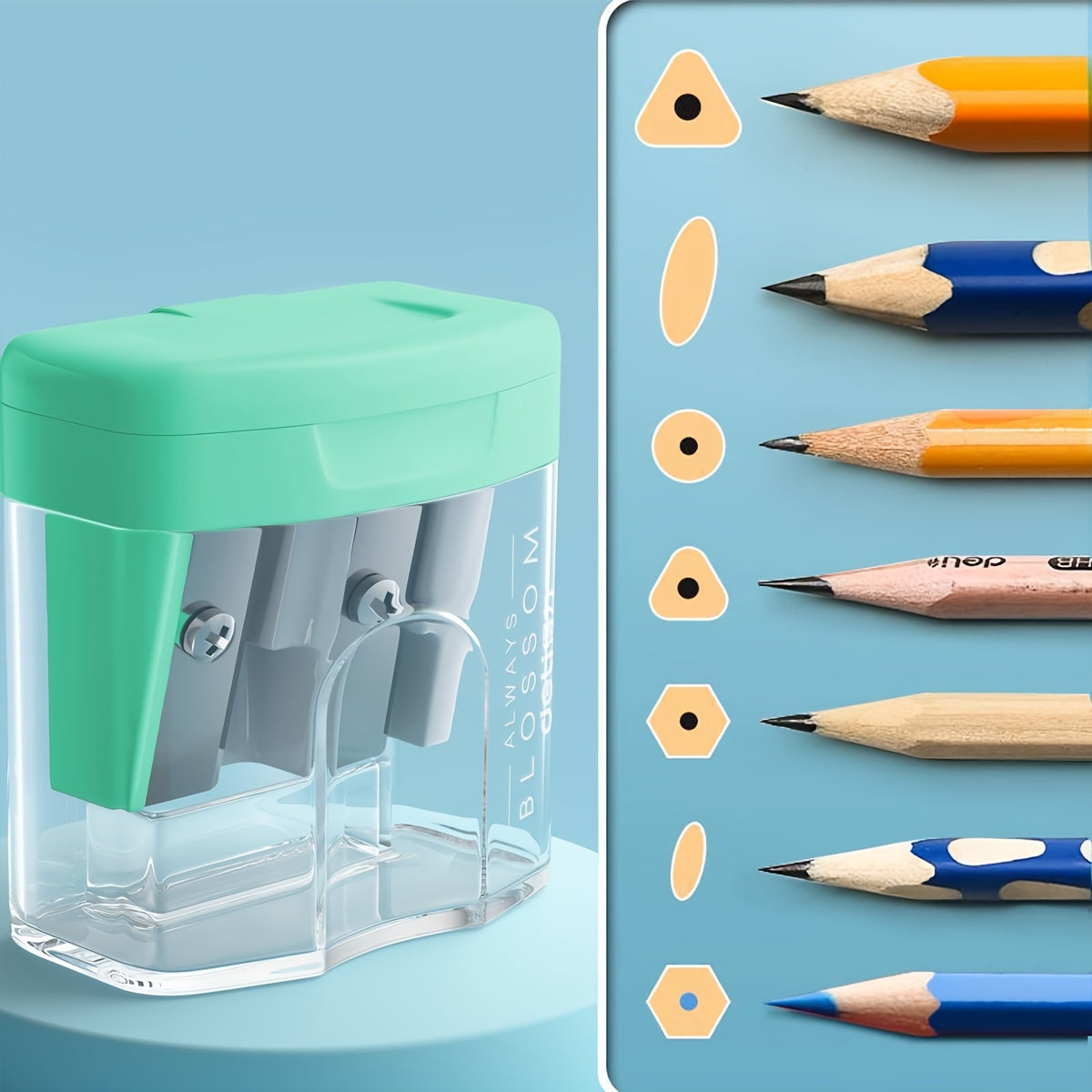 1 Transparent Large-Capacity Dual-Hole Cap  Portable Pencil Sharpener, Suitable for Students Office Art Drawing