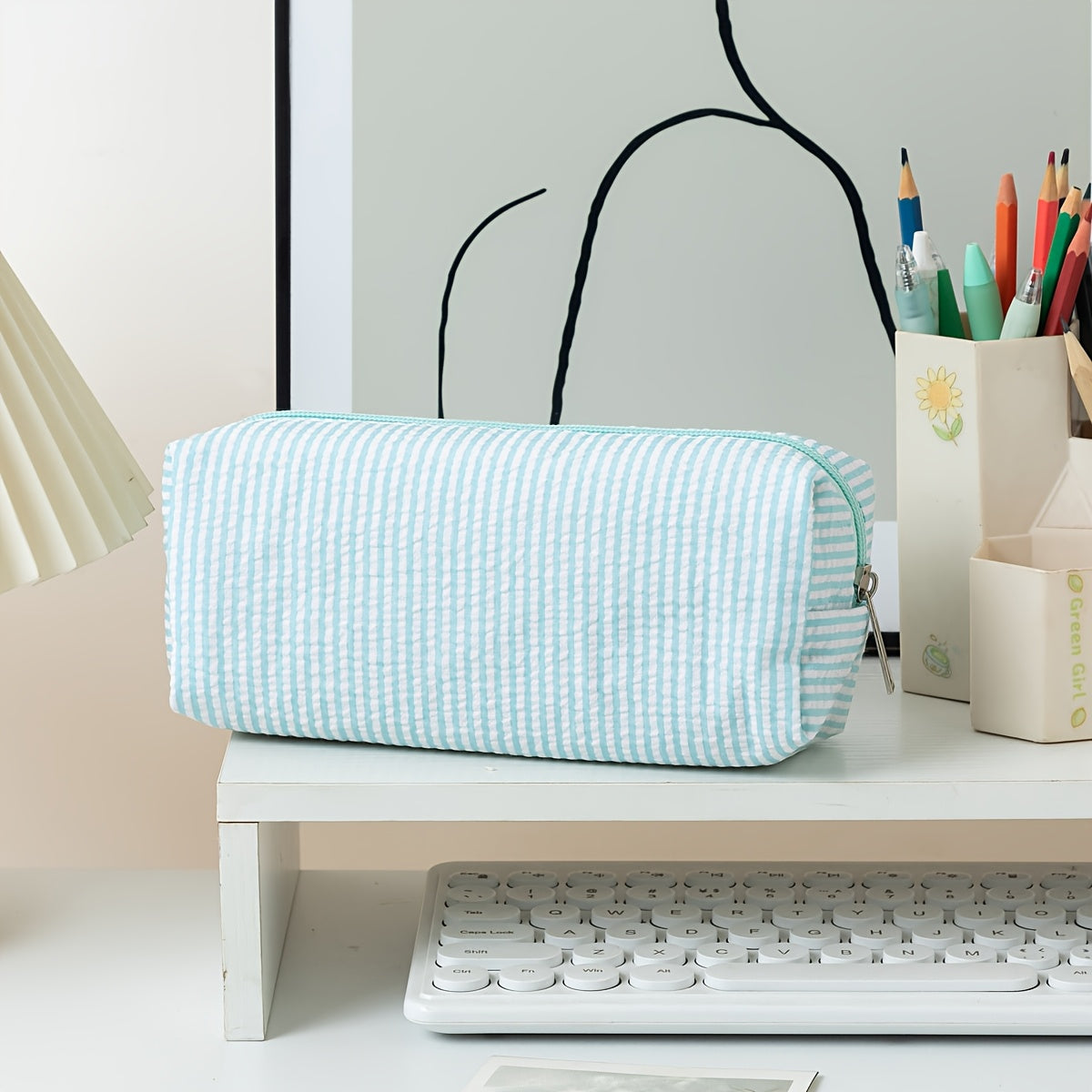 1pc Large Capacity Bubble Gauze Pencil Case with Embroidered Striped Supply Organizer - Bubble Layers for Easy Access, Compact Travel Storage Bag for,, Students (for erasers, Rulers, Pens, Notebooks)