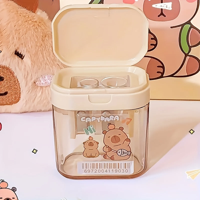 1pc Cute Capybara Dual-Hole Pencil Sharpener - Portable Handheld Eraser with Capybara Design, Ideal for School & Office Supplies, Perfect Gift for Friends, Classroom Stationery | Playful Design | Plastic Sharpener, Pencil Holder