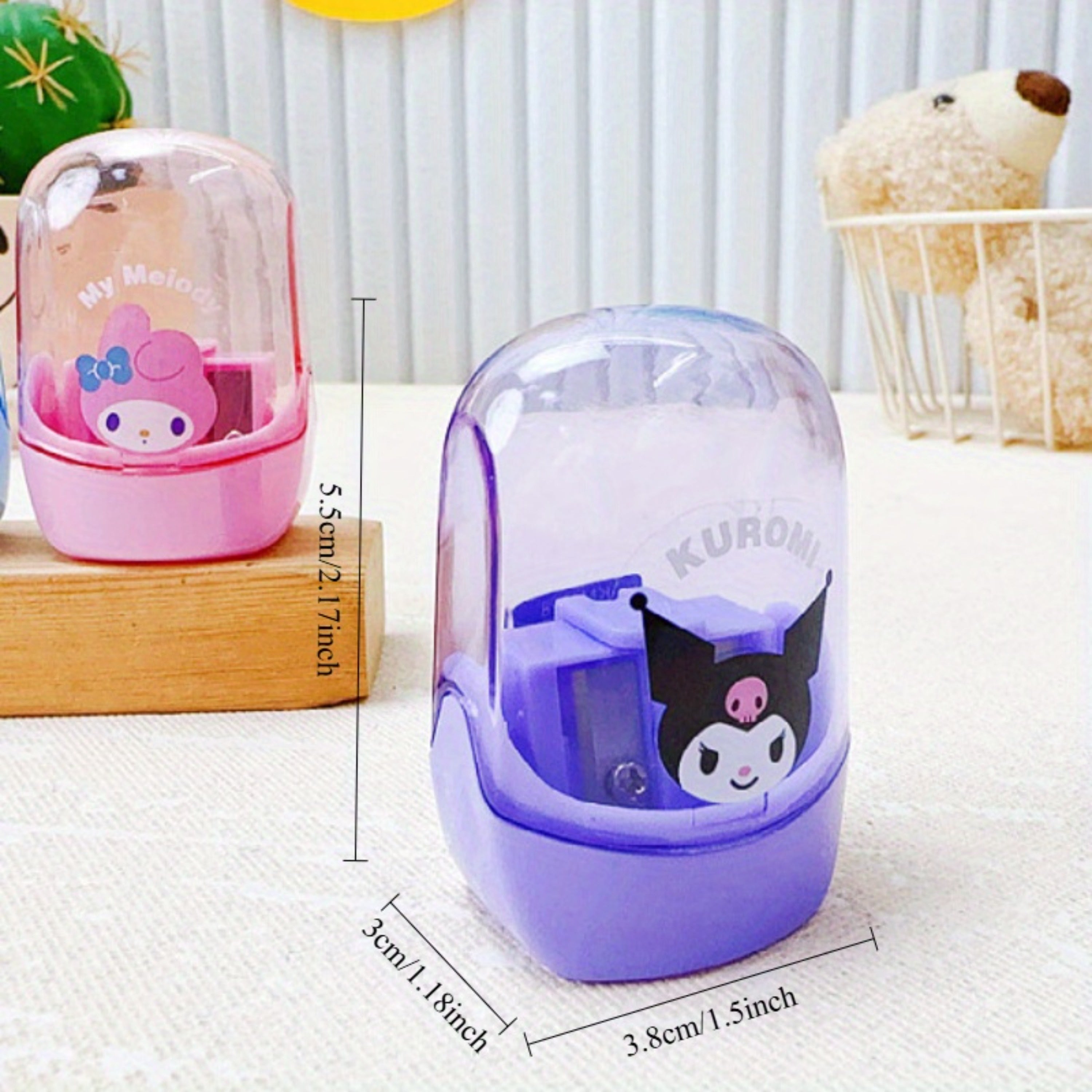 Sanrio Themed Portable Pencil Sharpener | Dual-Hole Design, Battery-Free, Acrylic Material, Suitable for Home and Classroom Use | Durable Student Sharpener, Various Colors, Compact and Portable