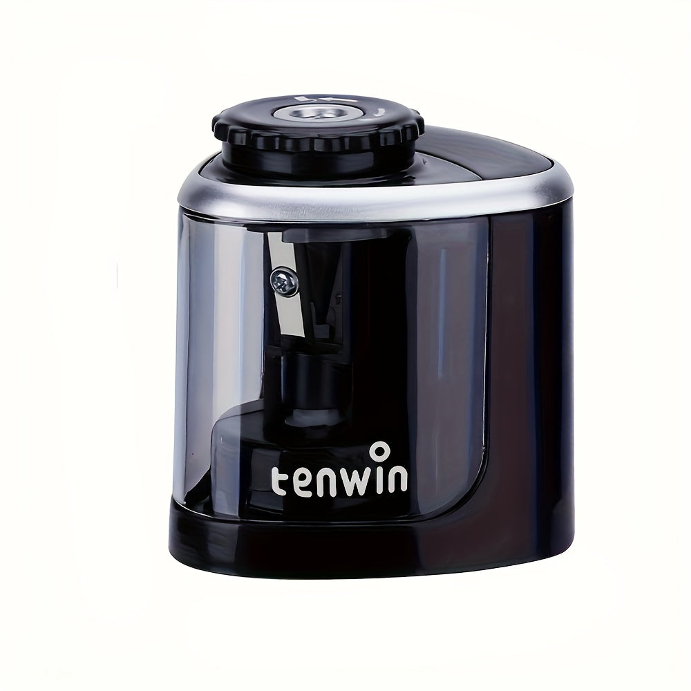 TENWIN Electric Sharpener TENWIN Electric Pencil Sharpener | Automatic, Durable, No Battery Needed | for School, Office, Art & Craft Supplies, Desk, School Stationery, Modern Stationery, Metallic Accent, with Colorful Pens
