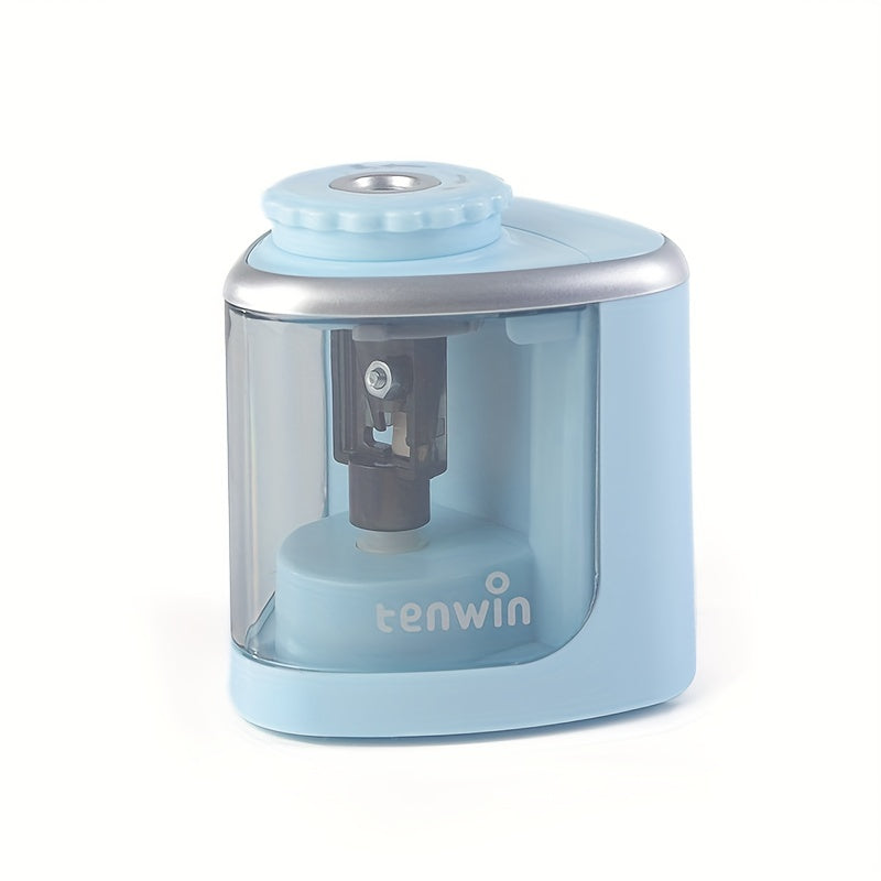 TENWIN Electric Sharpener TENWIN Electric Pencil Sharpener | Automatic, Durable, No Battery Needed | for School, Office, Art & Craft Supplies, Desk, School Stationery, Modern Stationery, Metallic Accent, with Colorful Pens