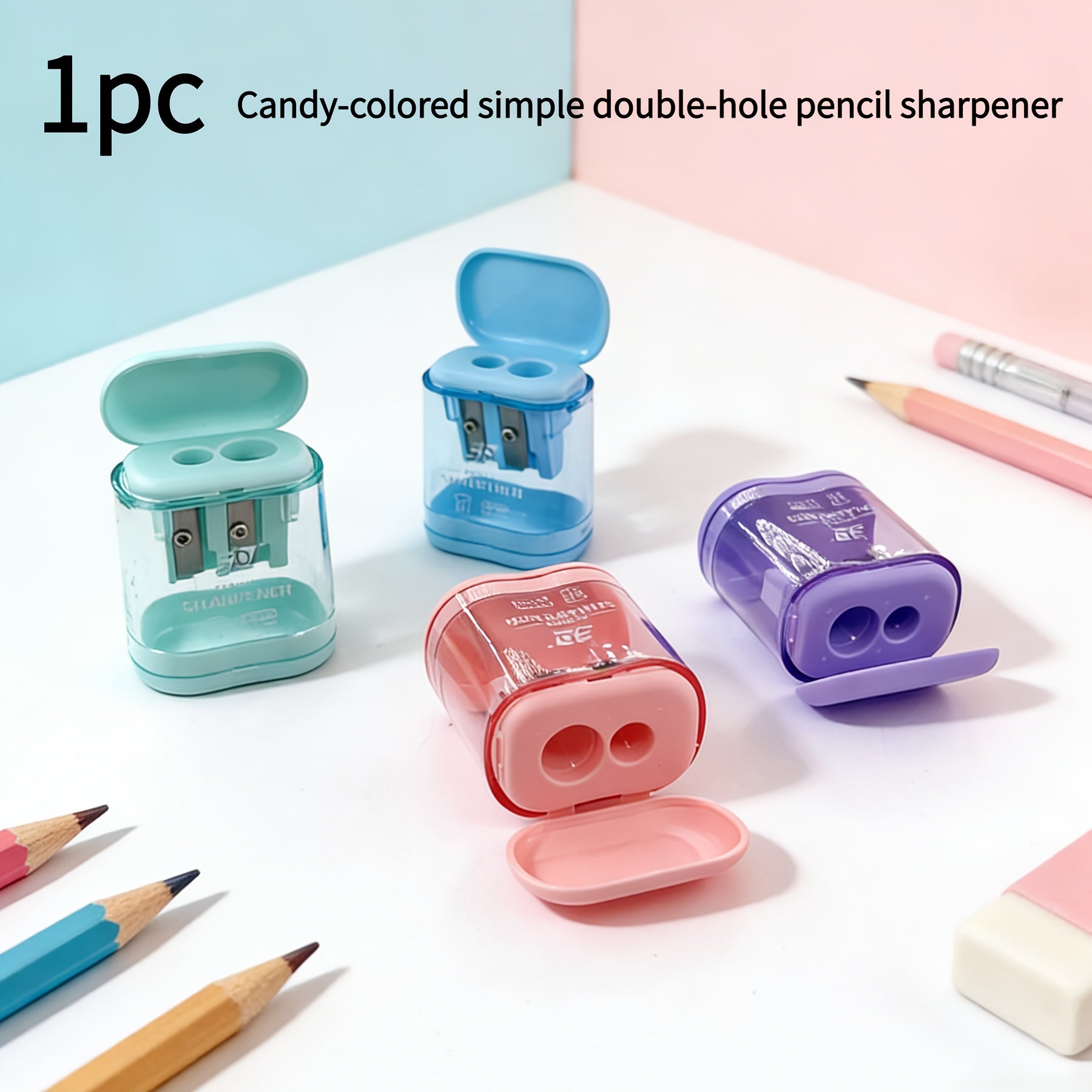 1pc Candy-Colored Minimalist Dual-Hole Pencil Sharpener, Available in a Variety of Rich Colors, Made of Plastic, Compact, Portable, and Easy to Use. Durable and Sharp, It Is an Ideal Basic Office Drawing Tool for Students and Professionals, Suitable