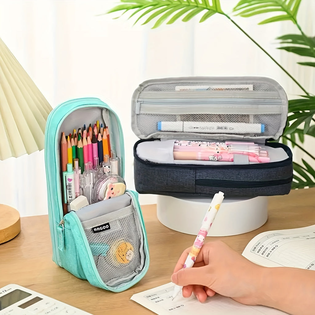 Double-Layer Pencil Case Creative Double-Layer Portable School Pencil Case | Office & Study Storage Stationery Bag | Holds Sticky Notes, Stickers, Markers | 1pc