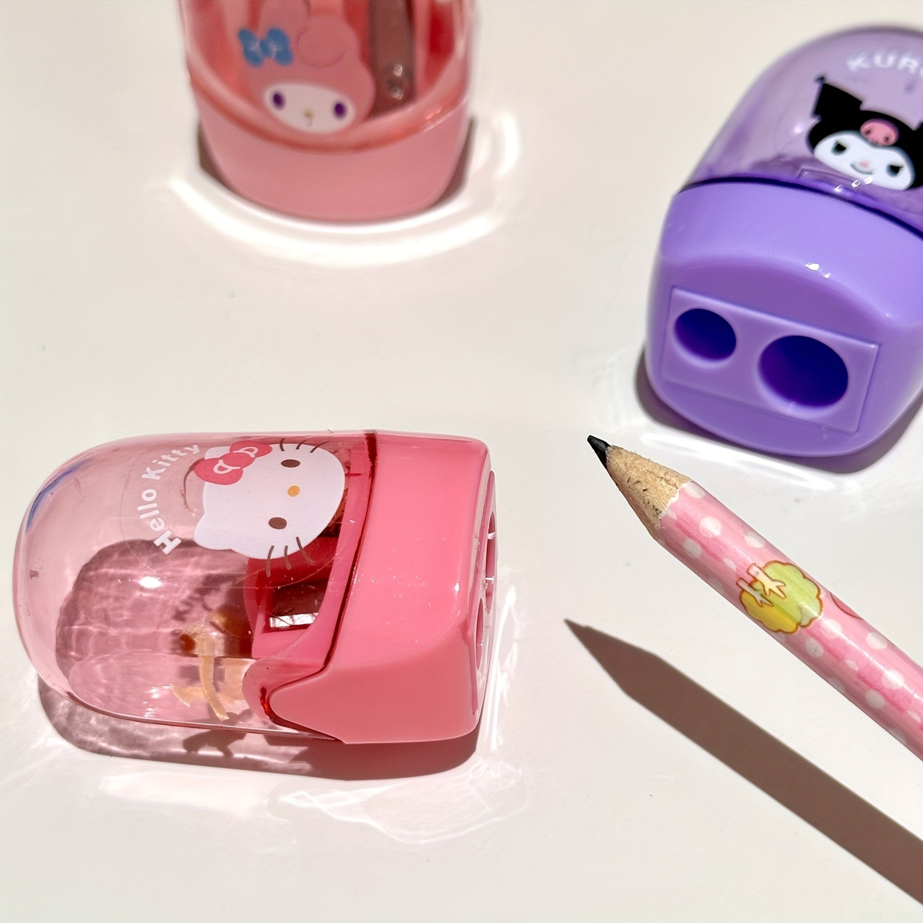Sanrio Themed Portable Pencil Sharpener | Dual-Hole Design, Battery-Free, Acrylic Material, Suitable for Home and Classroom Use | Durable Student Sharpener, Various Colors, Compact and Portable