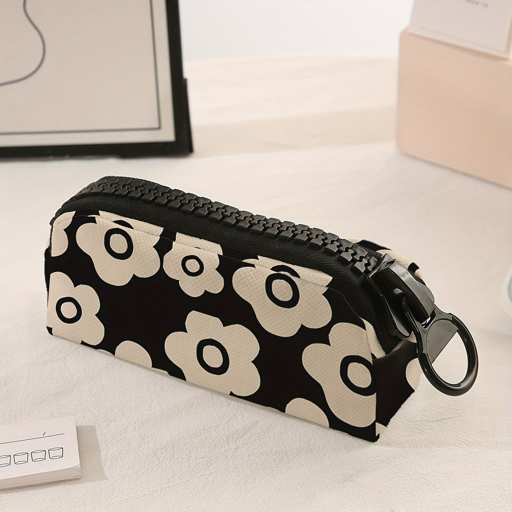 1pc, Large Zipper Pencil Case with Floral Print, Spacious Makeup Bag, Oversized Zipper Stationery Pencil Case Suitable for Pens And School Supplies