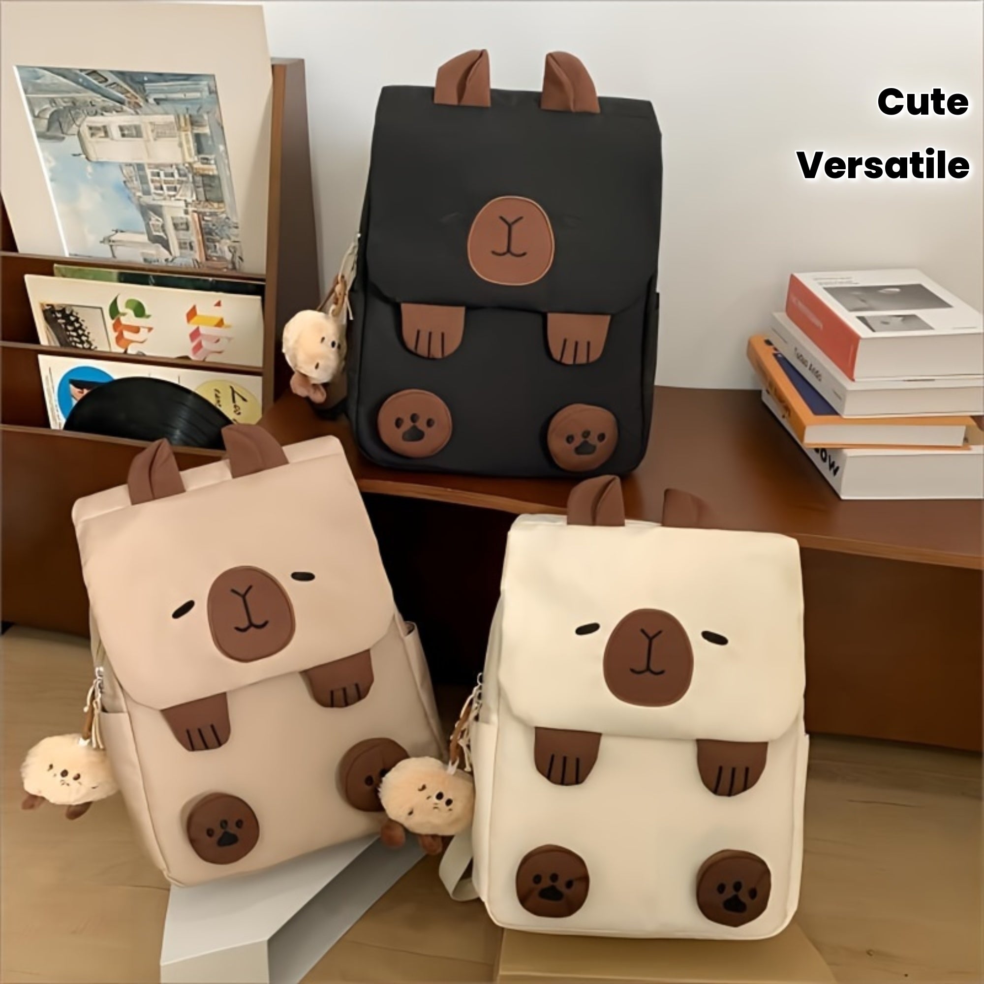 Cute INS backpack, capybara large capacity backpack, female student backpack, college student simple and ugly shopping versatile backpack, accommodating 14 inch tablets, and easy to maintain, step into the world of capybaras