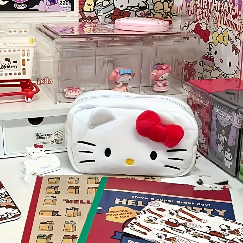 Cute Japanese Style Bag Sanrio 1pc New Plush Kitty Cat Pencil Case | Large Capacity Japanese Style Cute Stationery Organizer Bag