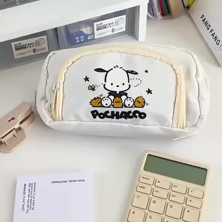 1pc of Beige Pencil Case with a Flap Featuring a Pacha Dog, Stylish Design, Large Capacity, And Multiple Layers for Organizing Stationery