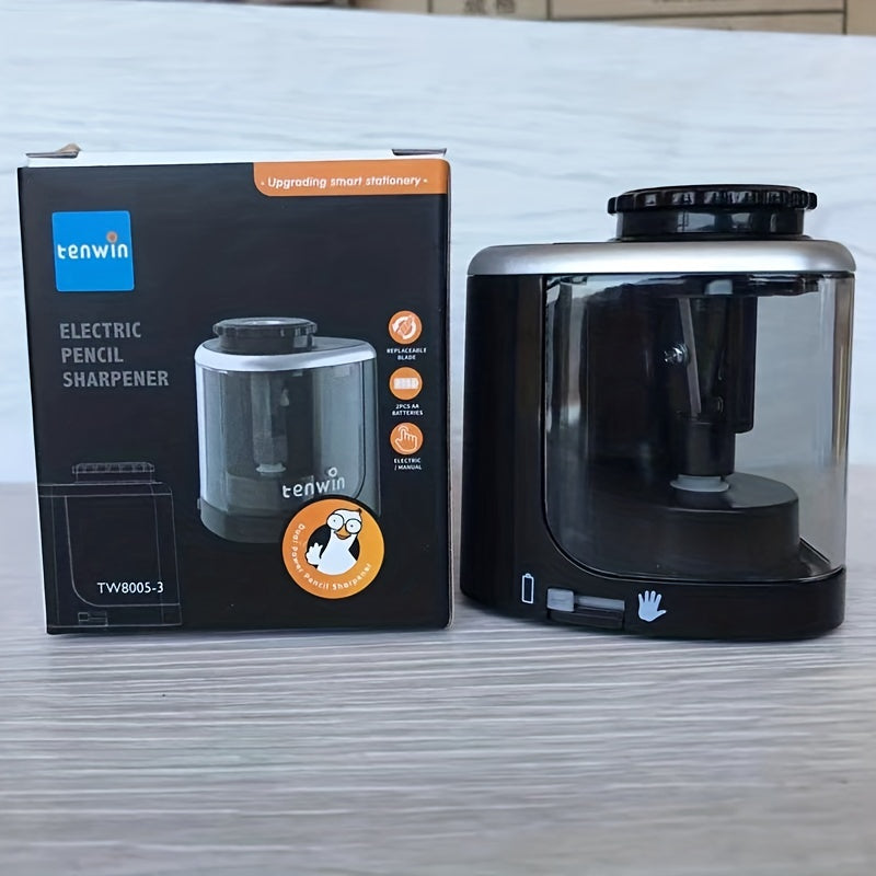 TENWIN Electric Sharpener TENWIN Electric Pencil Sharpener | Automatic, Durable, No Battery Needed | for School, Office, Art & Craft Supplies, Desk, School Stationery, Modern Stationery, Metallic Accent, with Colorful Pens