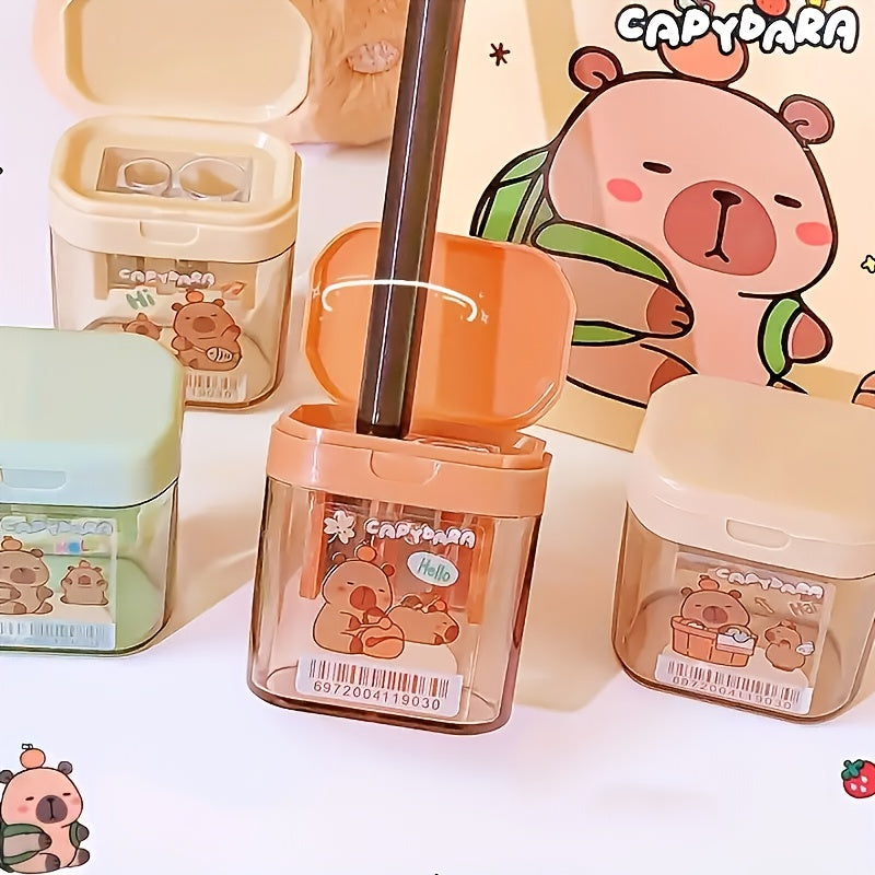 1pc Cute Capybara Dual-Hole Pencil Sharpener - Portable Handheld Eraser with Capybara Design, Ideal for School & Office Supplies, Perfect Gift for Friends, Classroom Stationery | Playful Design | Plastic Sharpener, Pencil Holder