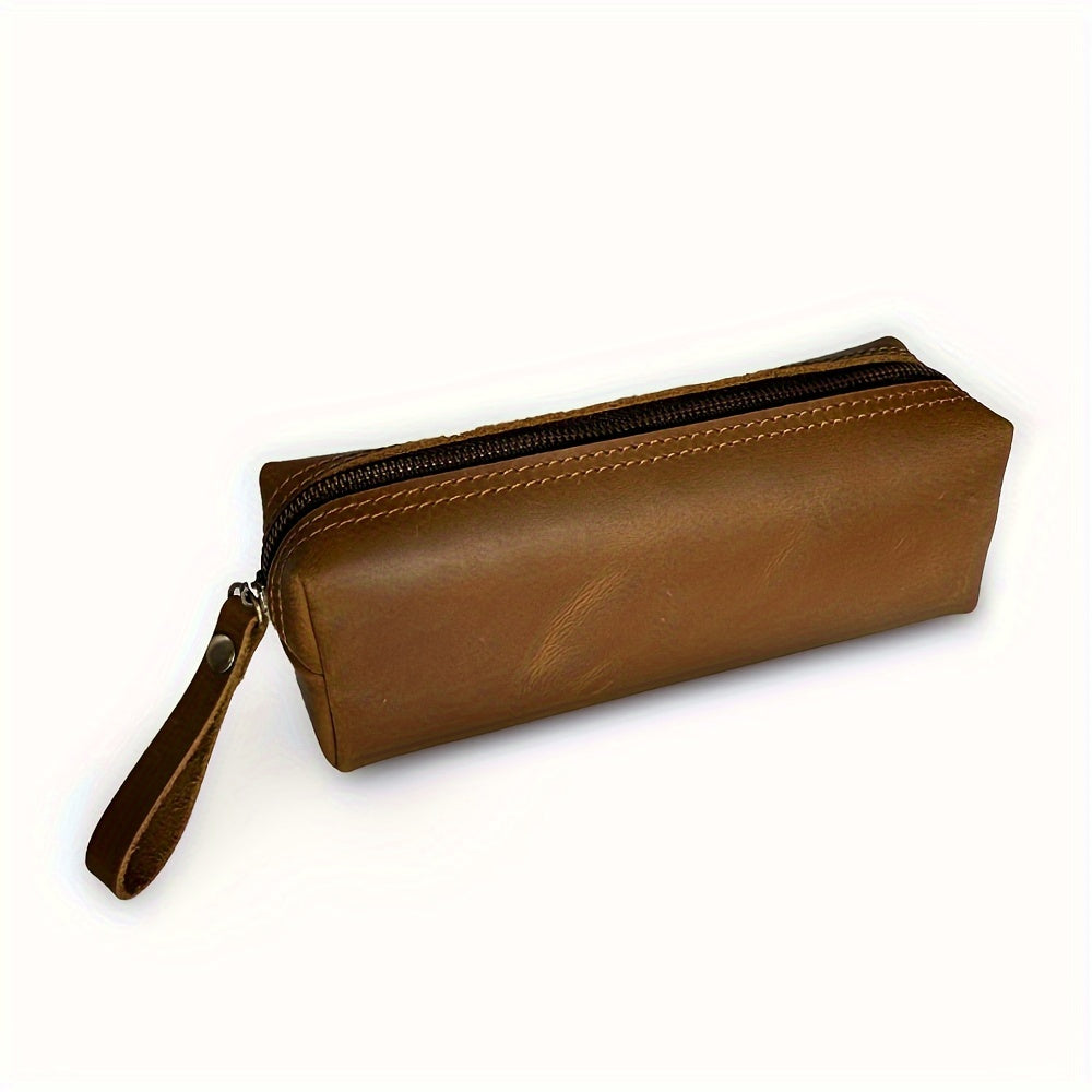 Vintage Leather Pencil Case Vintage-Style Genuine Leather Men's Pencil Case | Top-Grain Cowhide Clutch for Coins, Keys, Stationery - Perfect Father's Day Gift or Birthday Present for School & Office