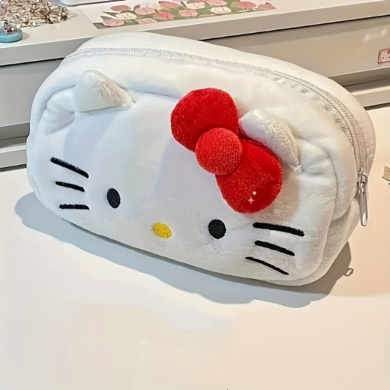 Cute Japanese Style Bag Sanrio 1pc New Plush Kitty Cat Pencil Case | Large Capacity Japanese Style Cute Stationery Organizer Bag