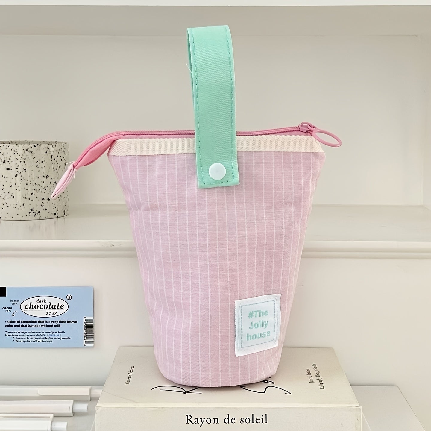 Macaron Color Block Foldable Pencil Case - Stylish, Durable, and Spacious Student Pen Holder with Portable Design for Desk or Office Use. Perfect Gift for Friends, Family, Couples, and Besties